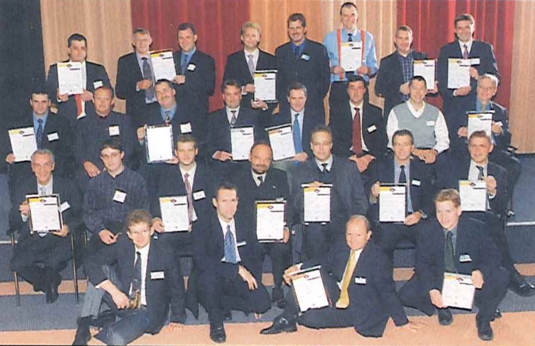 Representatives of the companies awarded for the novelty or interest of the products exhibited at VIV EUROPE in November 2001.